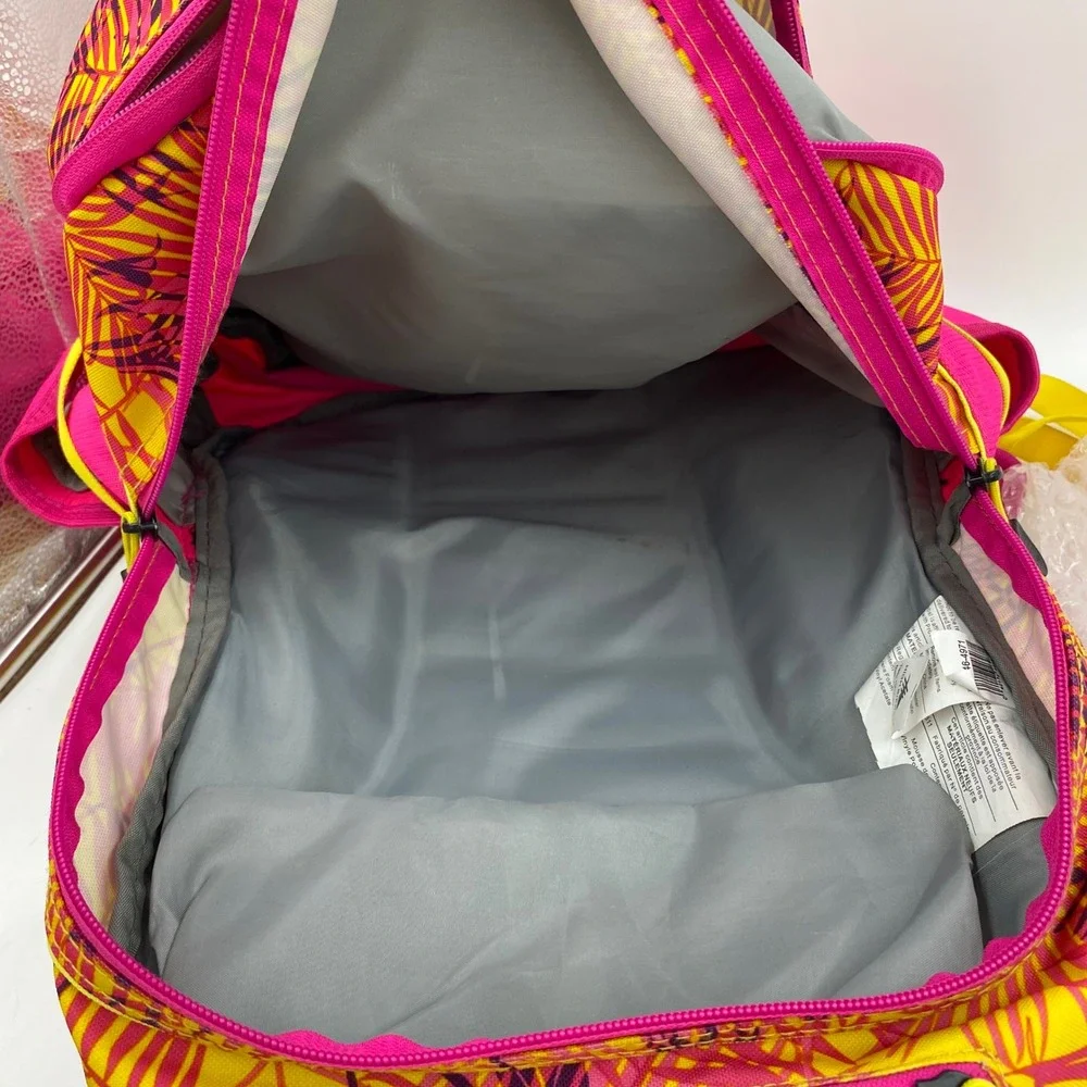High Sierra Backpack Pink Yellow Tropical Palm Leaf Print Multi-Pocket 18in